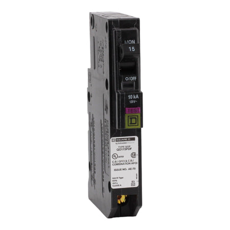 Square D QO115PDF 15 Amp Single Pole 120V Plug-On Neutral AFCI/GFCI Dual Function Circuit Breaker UL