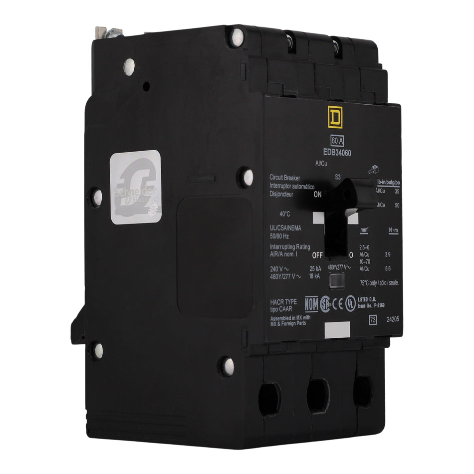 Square D E-Frame EDB34060 60A 3P 480Y/277V Thermal-Magnetic Bolt-On Circuit Breaker