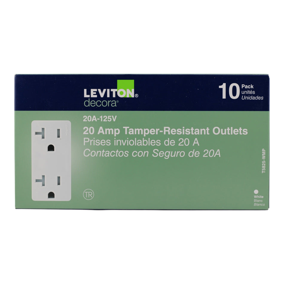 Leviton Decora T5825-WMP 20A 125V TR Duplex Outlet 10-Pack