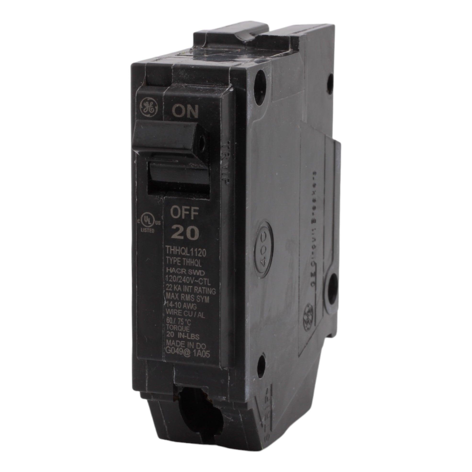 GE THHQL1120 20 Amp Single-Pole Circuit Breaker - 120/240V, 10kA, Plug-On, UL Listed