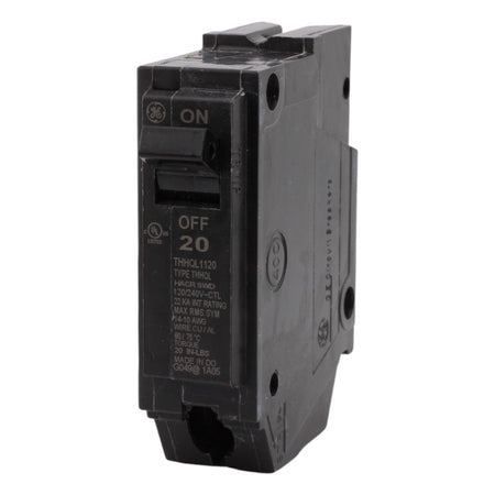 GE THHQL1120 20 Amp Single-Pole Circuit Breaker - 120/240V, 10kA, Plug-On, UL Listed
