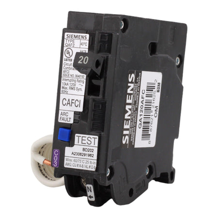 Siemens QA120AFC 20 Amp Single Pole 120V Pigtail-Neutral AFCI Arc Fault Circuit Breaker UL