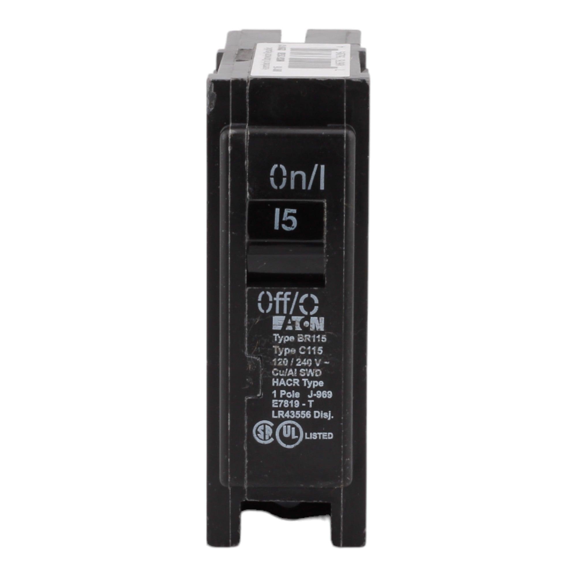 Eaton BR115 15 Amp Single Pole 120V Plug-In Standard Trip Circuit Breaker UL