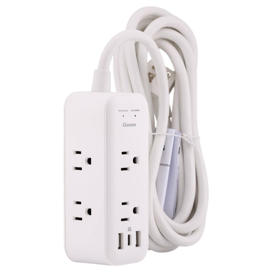 KMC Surge Strip Mini 6 PD, GST20621-1410WA , 6-Outlet, 1200J, 15A, 125V, 5ft, USB-C PD 20W, Compact Surge Protector