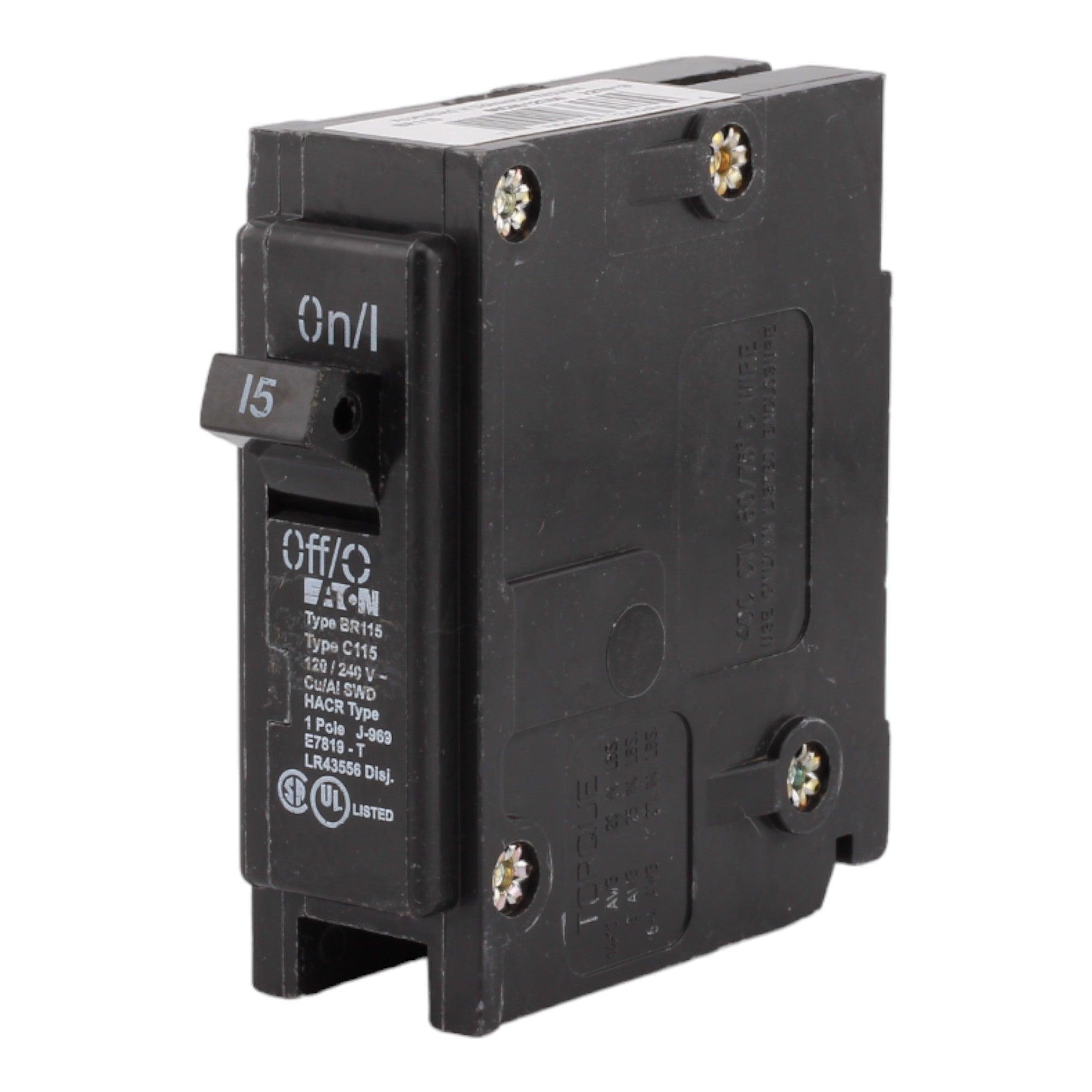 Eaton BR115 15 Amp Single Pole 120V Plug-In Standard Trip Circuit Breaker UL