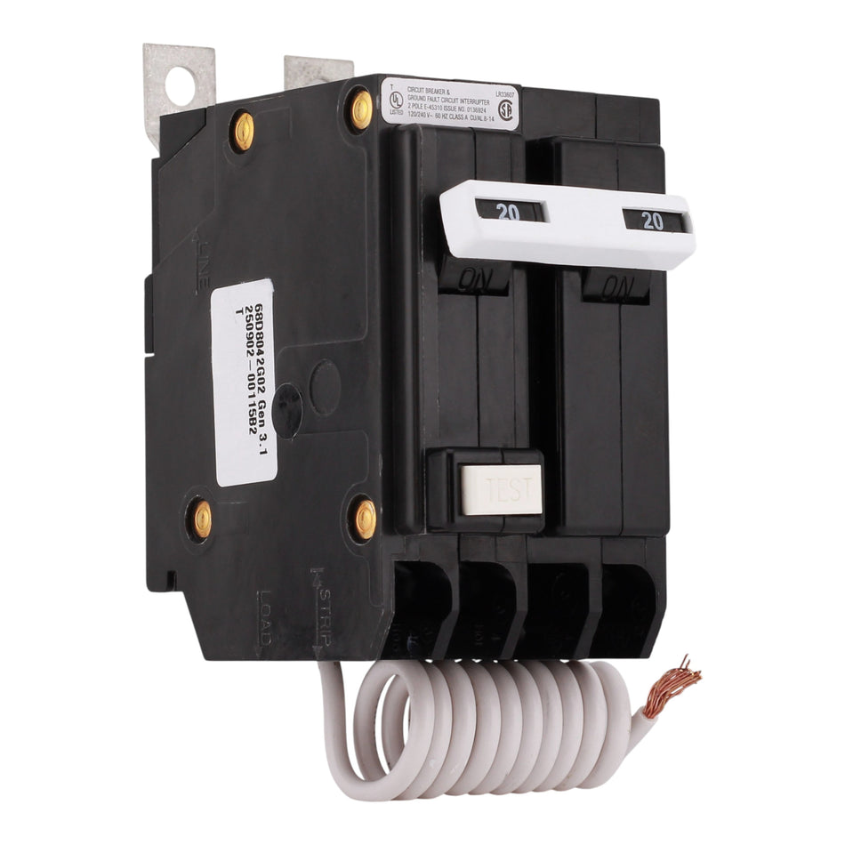 Eaton QB QBGFT2020 20A 2P 120/240V GFCI Bolt-On Circuit Breaker