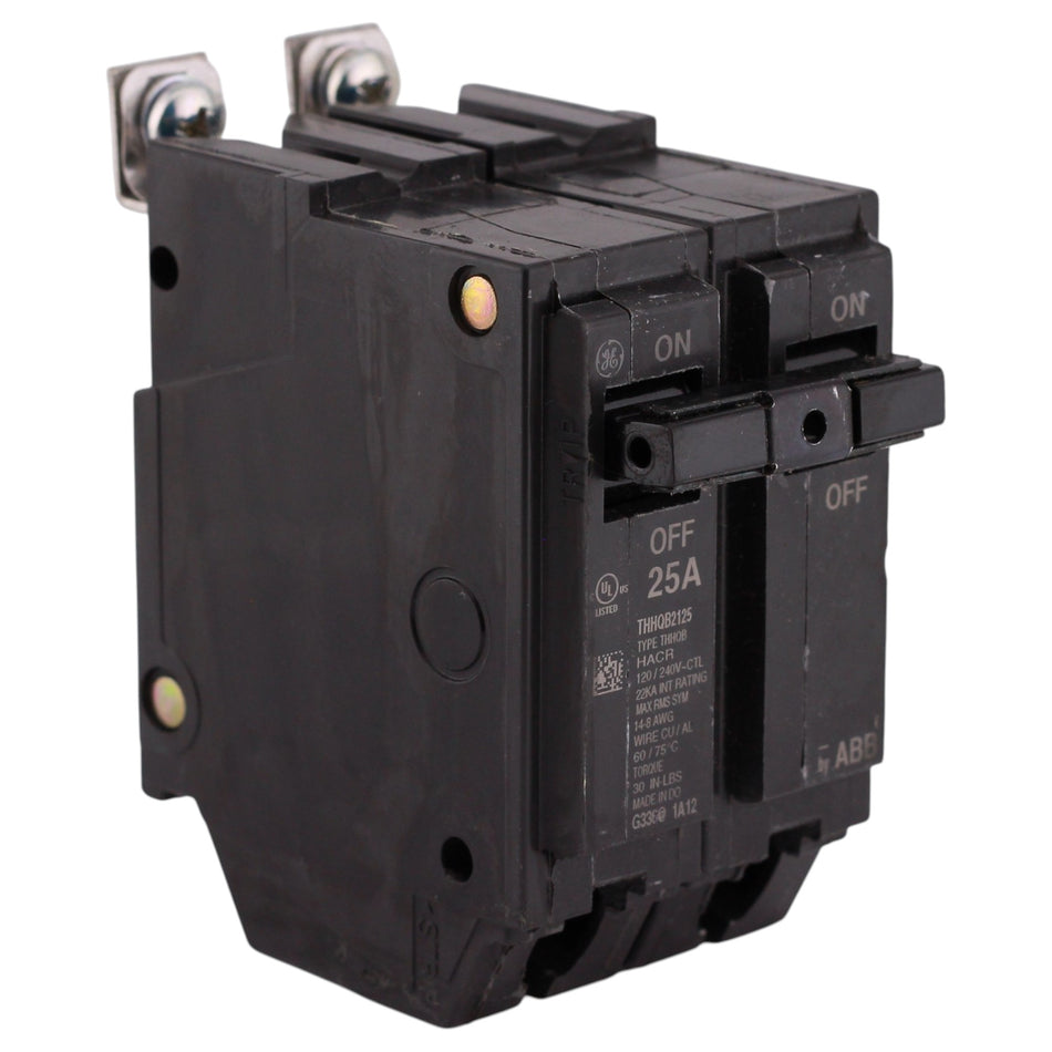 GE Q-Line, THHQB2125, 25A, 2P, 120/240V, 22kA, Bolt-On, Thermal-Magnetic, Circuit Breaker