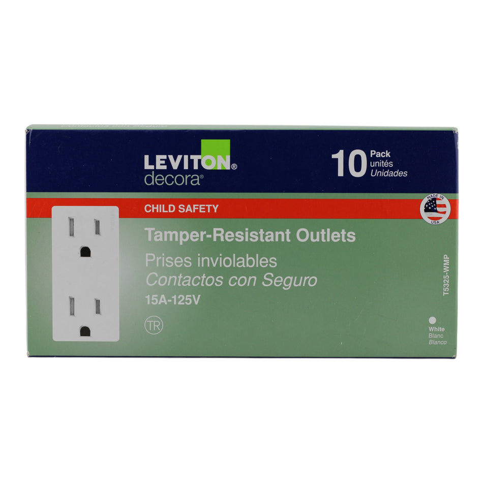Leviton Decora T5325-WMP 15A 125V TR Duplex Outlet 10-Pack