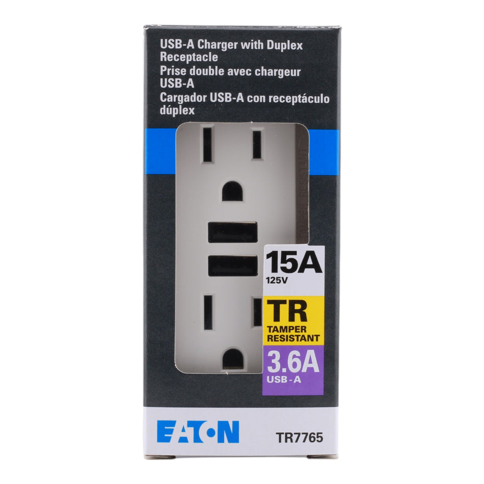 Eaton TR7765 15A USB 3.6A Charger TR Duplex Receptacle