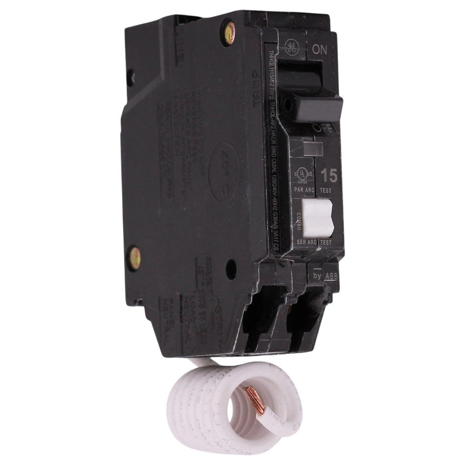 GE Q-Line, THHQL1115AF2, 15A, 1P, 120/240V, AFCI, Pigtail Neutral, 22kA, Plug-In, Circuit Breaker