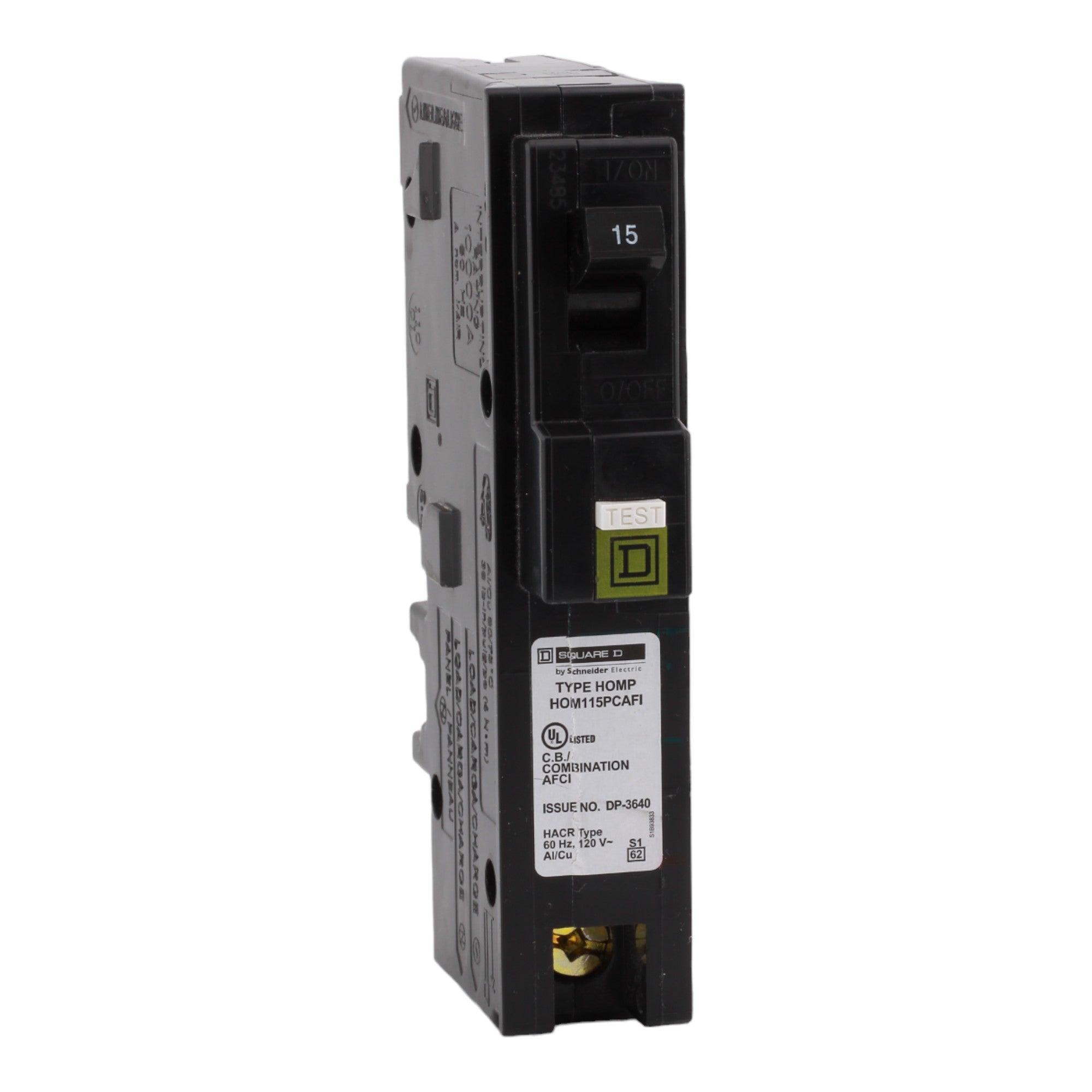 Square D HOM115PCAFI 15 Amp Single Pole 120V Plug-On Neutral AFCI Arc Fault Circuit Breaker UL