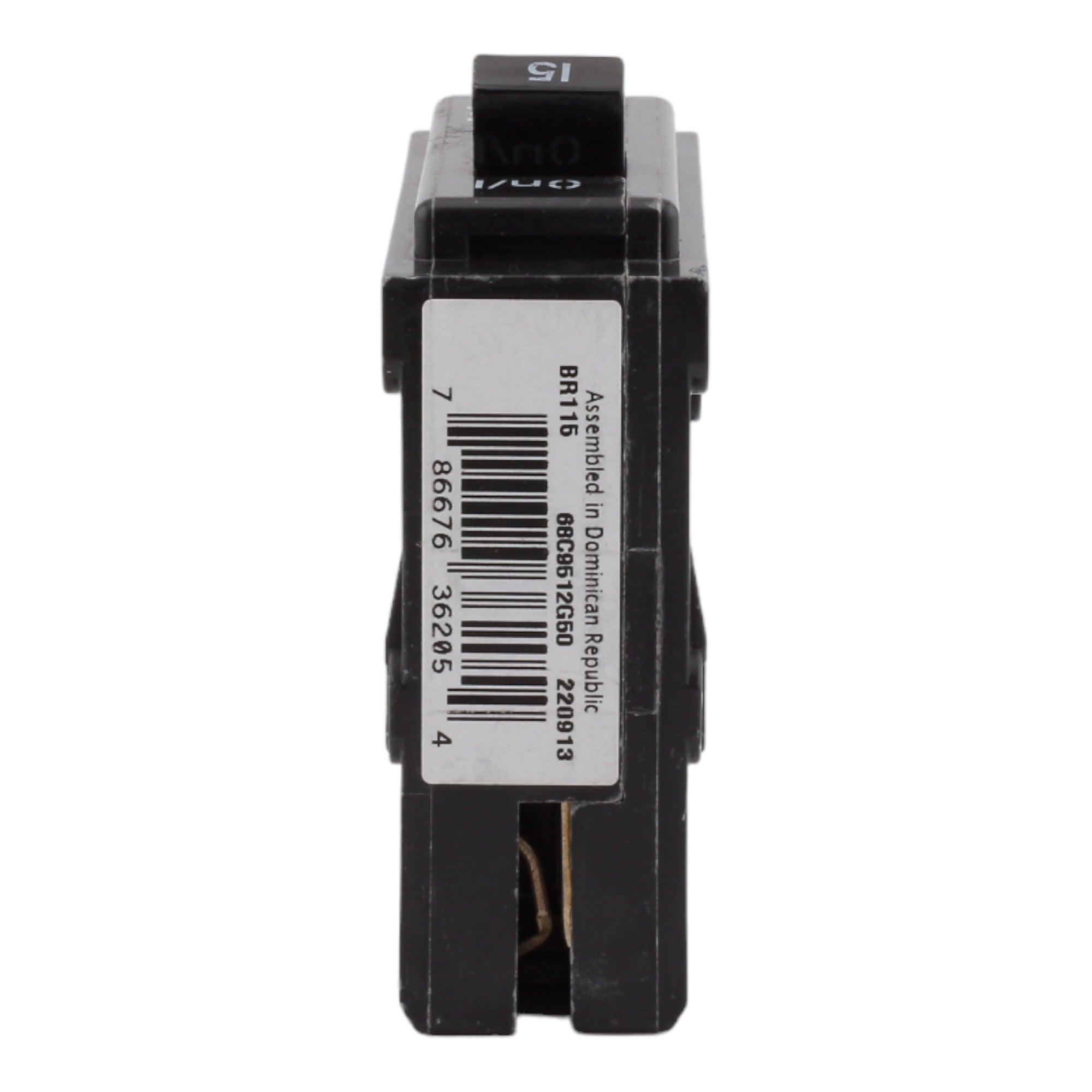 Eaton BR115 15 Amp Single Pole 120V Plug-In Standard Trip Circuit Breaker UL