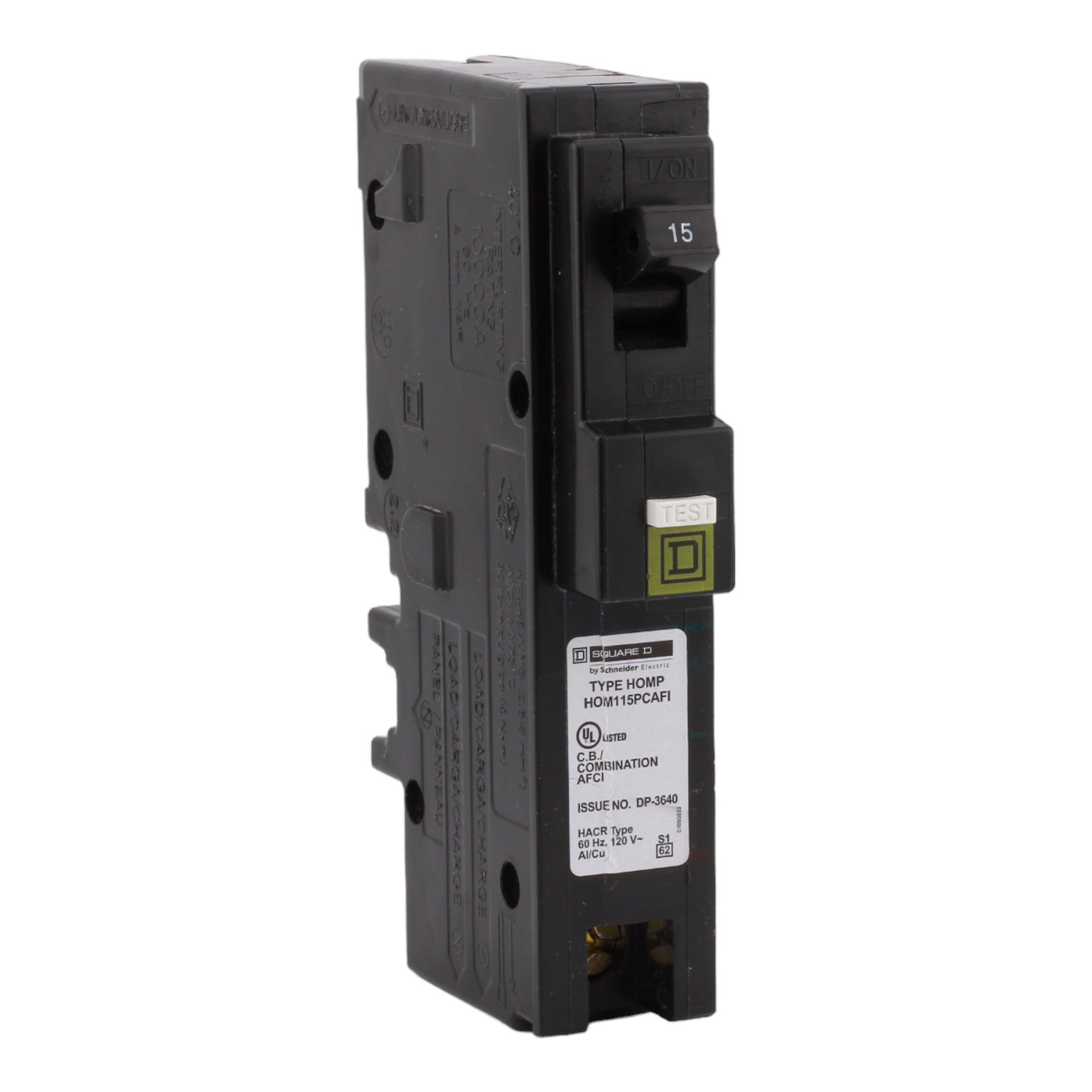 Square D HOM115PCAFI 15 Amp Single Pole 120V Plug-On Neutral AFCI Arc Fault Circuit Breaker UL