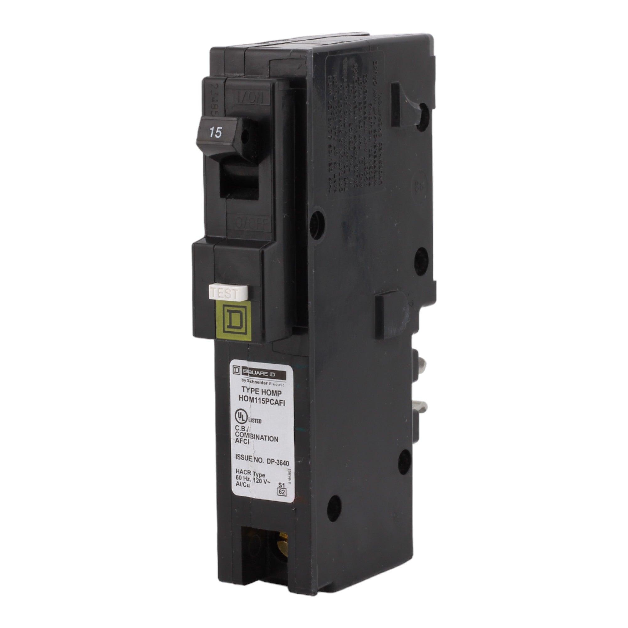 Square D HOM115PCAFI 15 Amp Single Pole 120V Plug-On Neutral AFCI Arc Fault Circuit Breaker UL