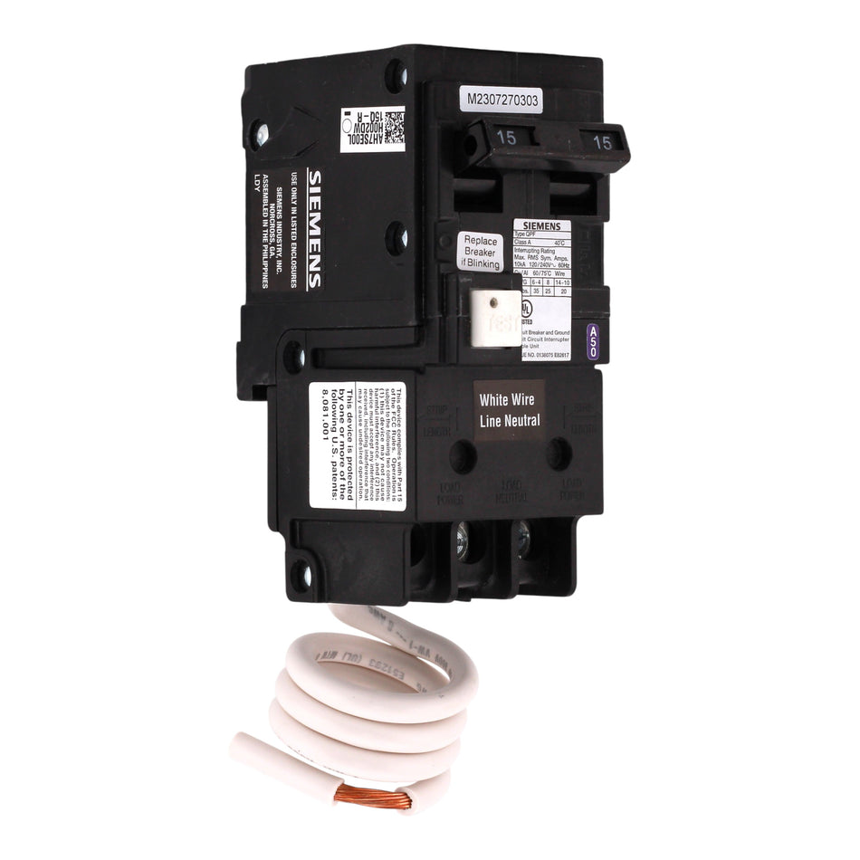 Siemens QF215A 15A 2P 120/240V GFCI Plug-On Circuit Breaker