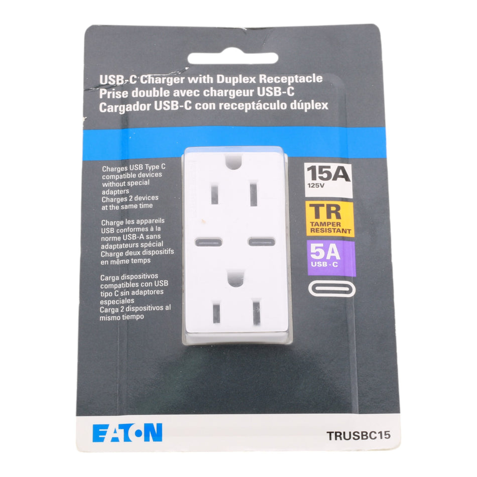 Eaton TRUSBC15 15A 2P 125V USB Type-C 5A Charger TR Receptacle