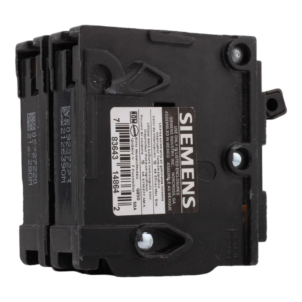 Siemens Q250 50 Amp Double Pole 240V Plug-In Standard Trip Circuit Breaker UL