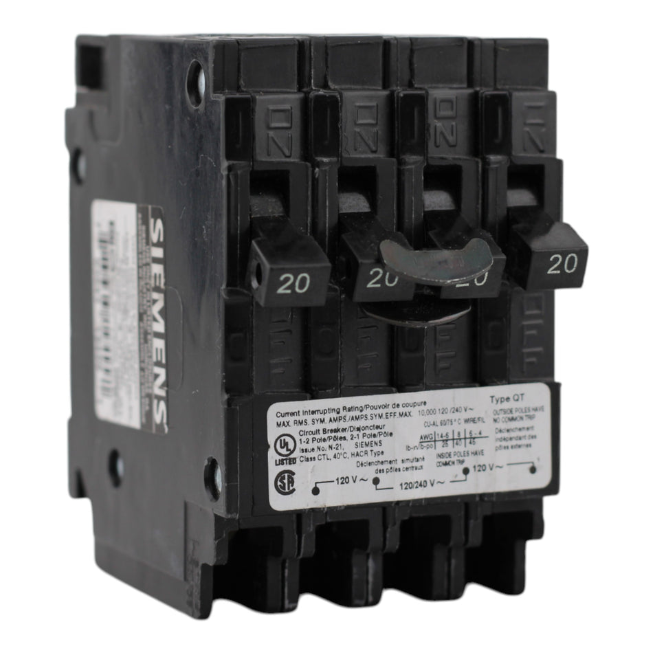 Siemens Q22020CT 20/20A 1P/2P 120/240V Triplex Circuit Breaker
