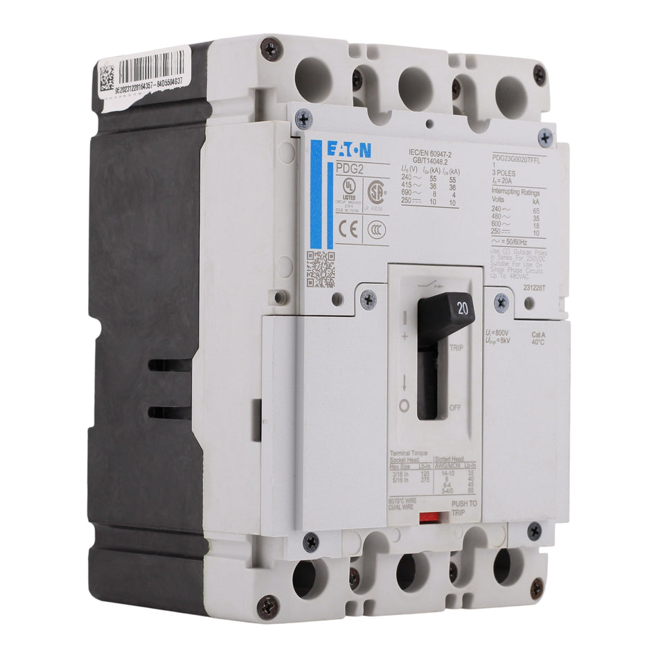 Eaton Power Defense PDG23G0020TFFL 20A 3P 600V 35kA@480V Thermal Magnetic Load Only Circuit Breaker