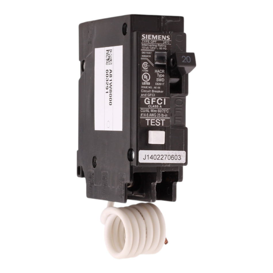 Siemens QF120 20A 1P 120V GFCI Plug-On Neutral Circuit Breaker