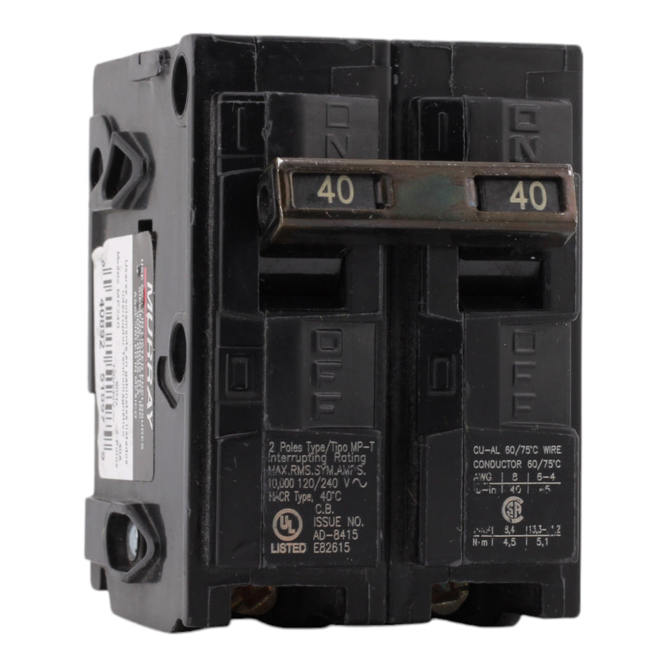 Murray MP240 40A 120/240V 2-Pole Miniature Thermal Magnetic Circuit Breaker, Compatible with Murray and Siemens Load Centers