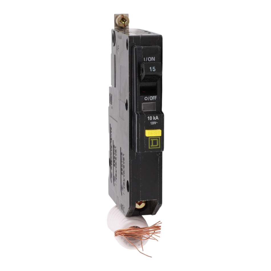 Square D QOB115GFI, 15A, 120V, 1-Pole GFCI Circuit Breaker, Bolt-On, for QOB Load Centers