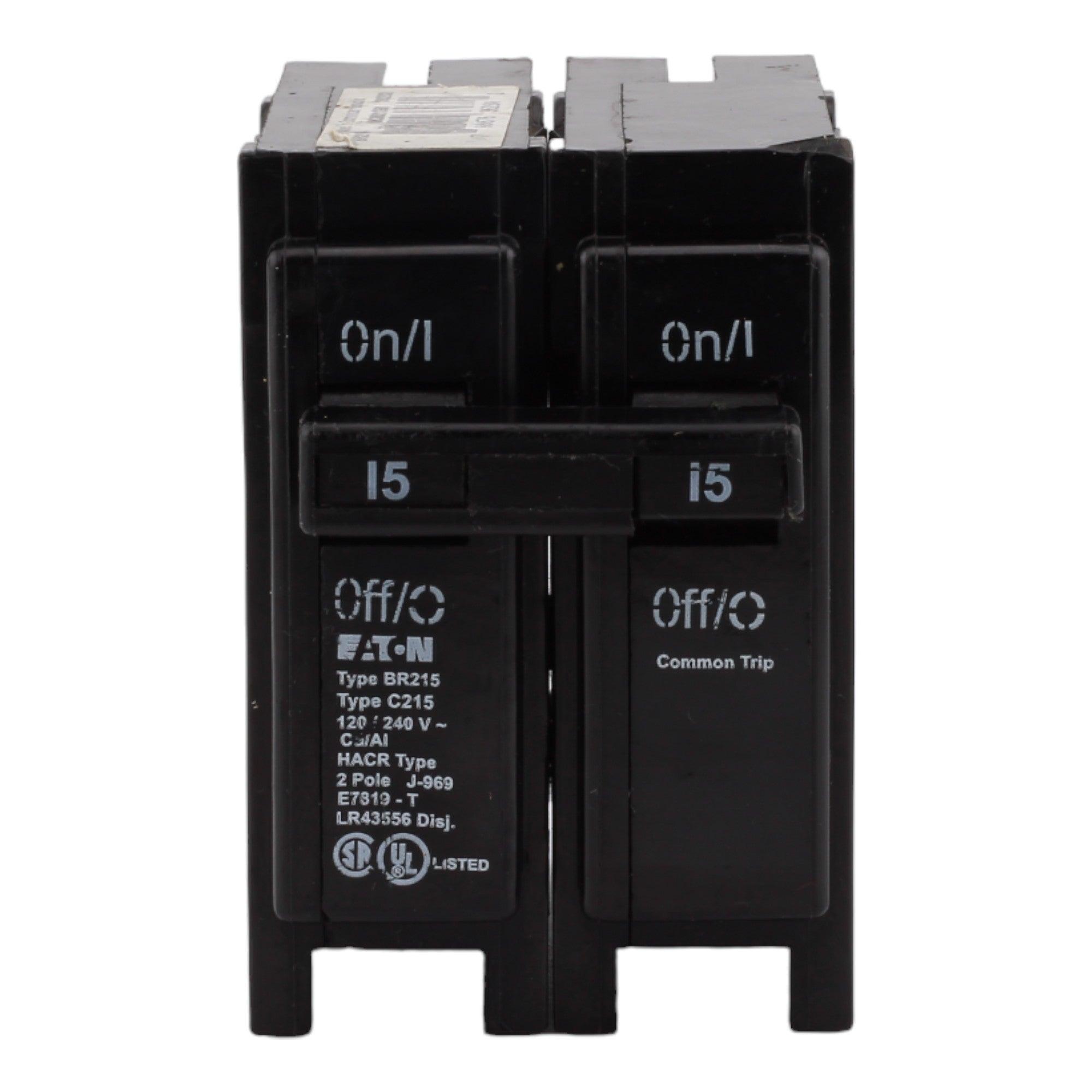 Eaton BR215 15 Amp Double Pole 240V Plug-In Standard Trip Circuit Breaker UL