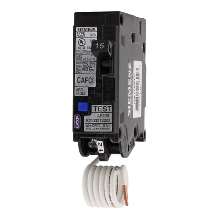 Siemens QA115AFC 15 Amp Single Pole Combination AFCI Circuit Breaker, 120V, Plug-In, 10 kAIC, UL Listed