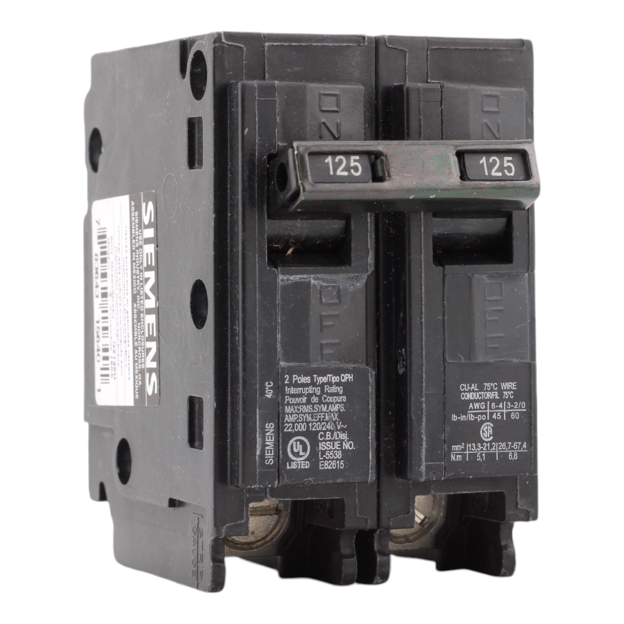100 Amp Sub Panel Siemens Q2125 125 Amp Double Pole 240V Plug-In Standard  Trip Circuit Breaker Ul 100 Amp Breaker