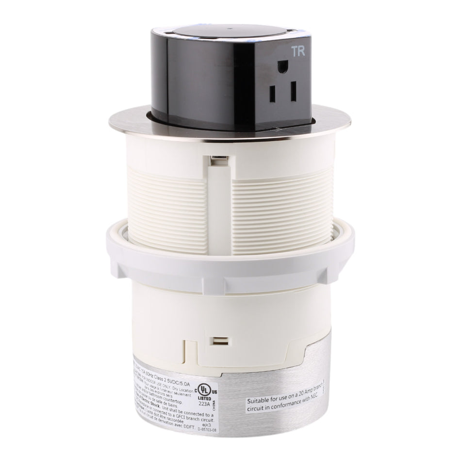 Hubbell RCT600NI 15A Tri-Power Pop-Up Counter Receptacle, Nickel