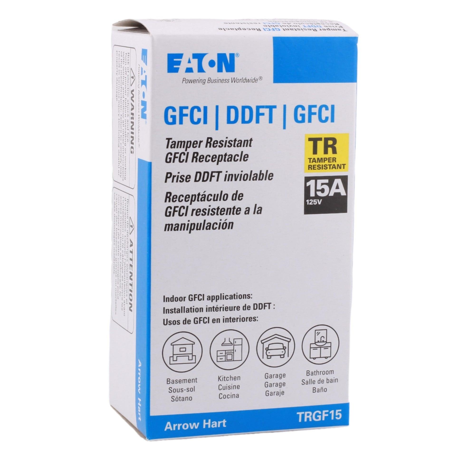 Eaton TRGF15W 15 Amp Tamper-Resistant GFCI Receptacle 125V, White