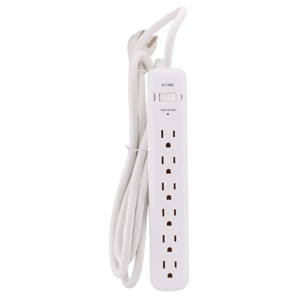 KMC Surge Strip 6 Braided, 10640, 6-Outlet, 840J, 15A, 125V, 6ft, Surge Protector, White