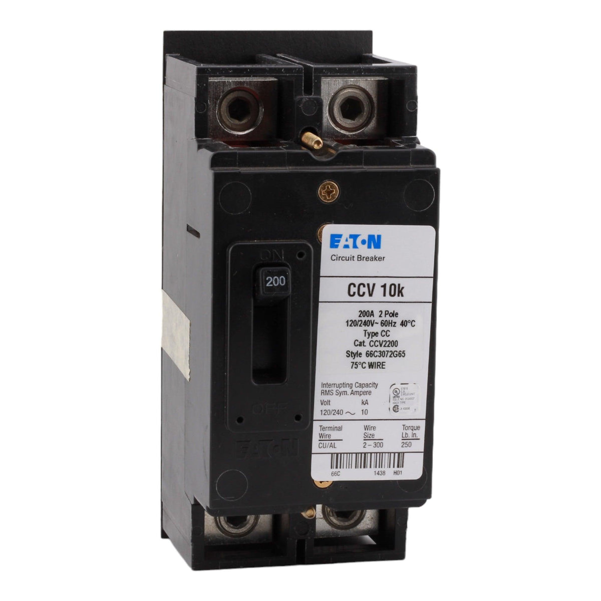 Eaton CCV2200 200 Amp Double Pole Main Bolt-On Circuit Breaker - 120/2 ...
