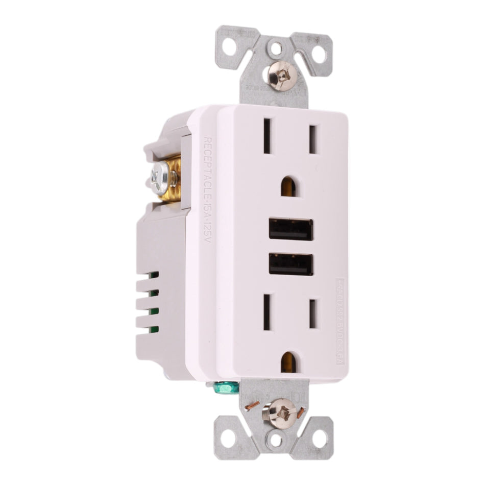 Eaton TR7765W-BOX 15A 125V USB Charger Duplex Receptacle White Flush Mount