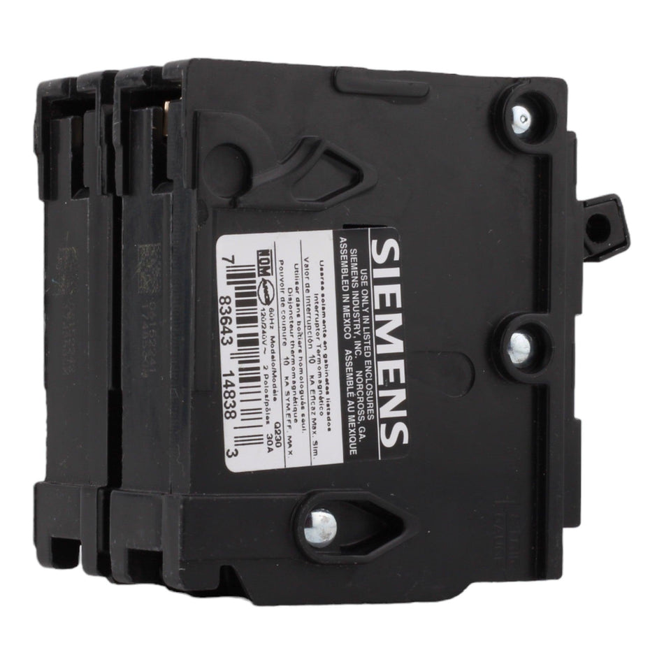 Siemens Q230 30 Amp Double Pole Circuit Breaker, Thermal Magnetic Trip ...