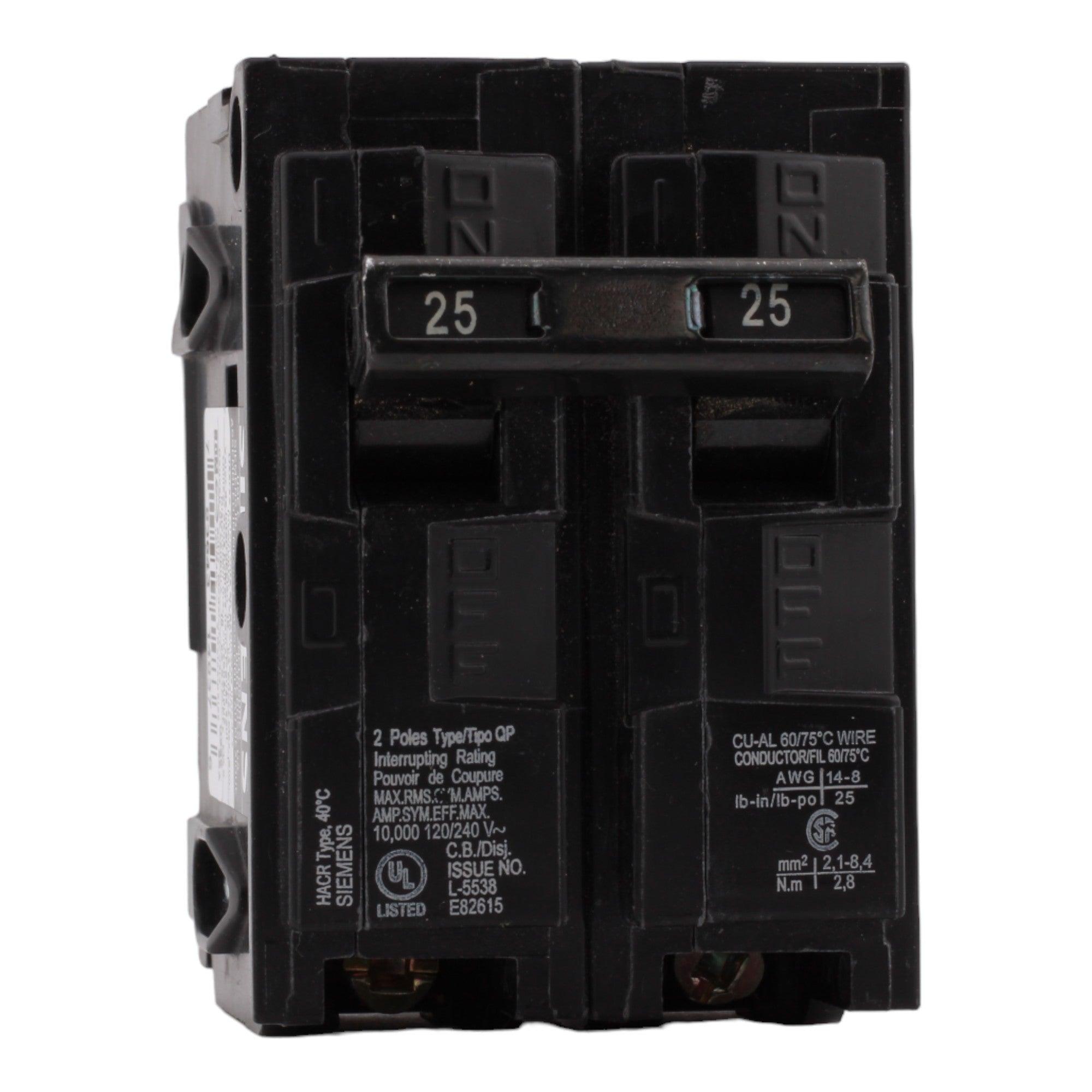 Siemens Q225 25 Amp Double Pole 240V Plug-In Standard Trip Circuit Breaker UL