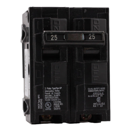 Siemens Q225 25 Amp Double Pole 240V Plug-In Standard Trip Circuit Breaker UL