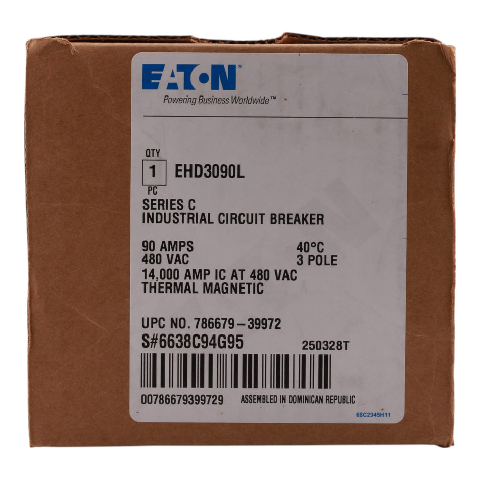 Eaton EHD EHD3090L 90A 3P 240/480V Molded Case Circuit Breaker
