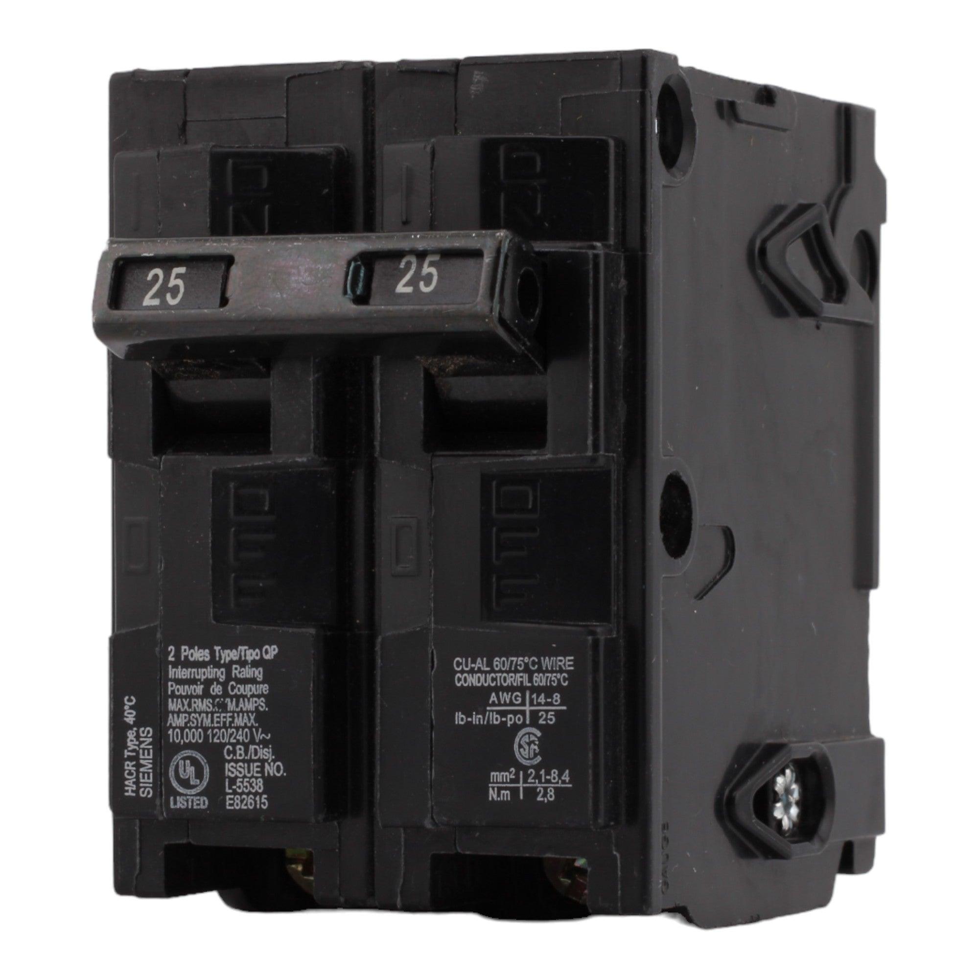 Siemens Q225 25 Amp Double Pole 240V Plug-In Standard Trip Circuit Breaker UL