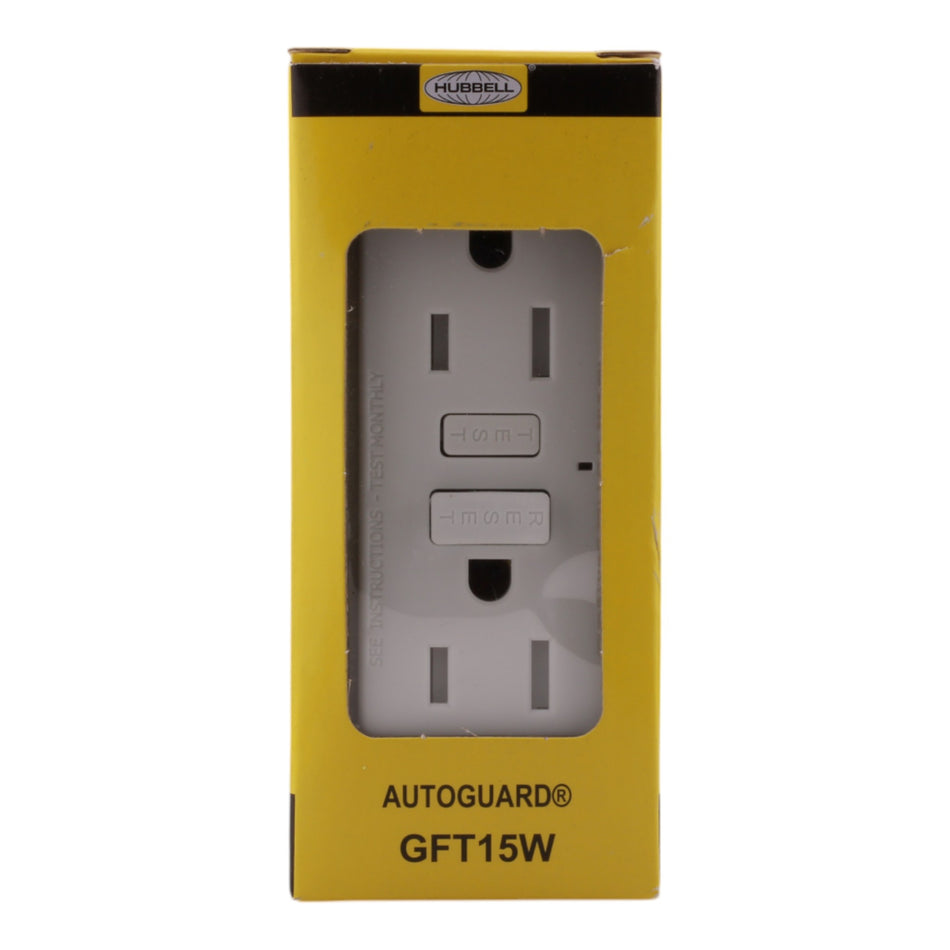 Hubbell GFT15W 15A Tamper-Resistant White GFCI Receptacle