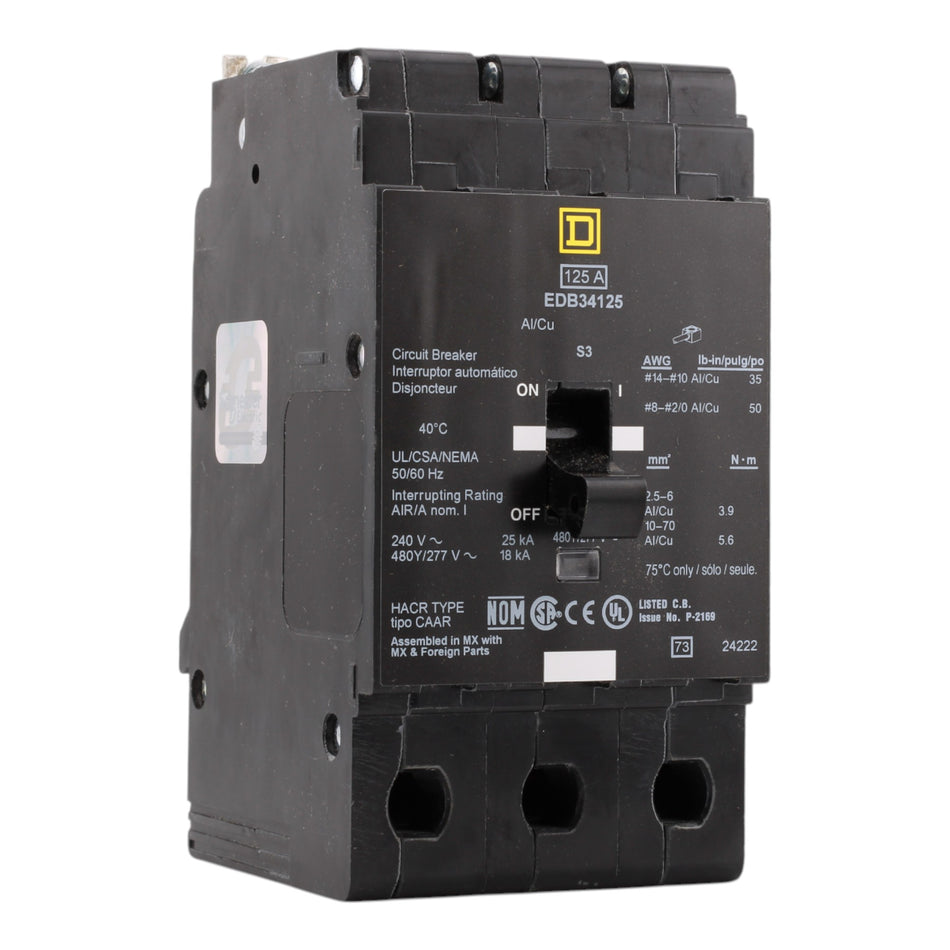 Square D EDB34125 125A 3P 480Y/277V Circuit Breaker