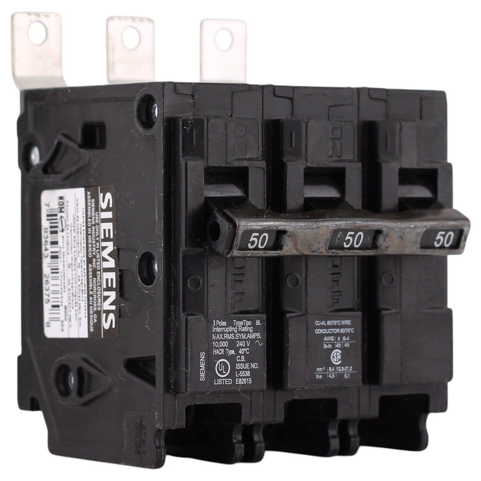 Siemens BL, B350, 50A, 3P, 240V, Thermal-Magnetic, Bolt-On, Circuit Breaker