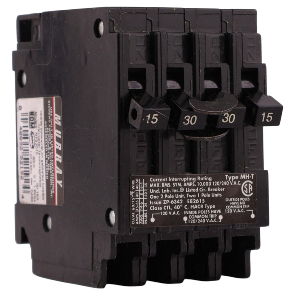 Murray MP-T, MP23015, 15A/30A, Triplex, 120/240V, 10kA, Plug-In, Circuit Breaker