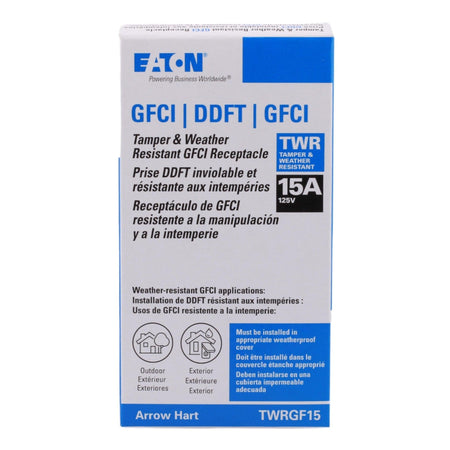 Eaton TWRGF15W 15 Amp Tamper and Weather-Resistant Self-Test GFCI 125V, White, UL Listed