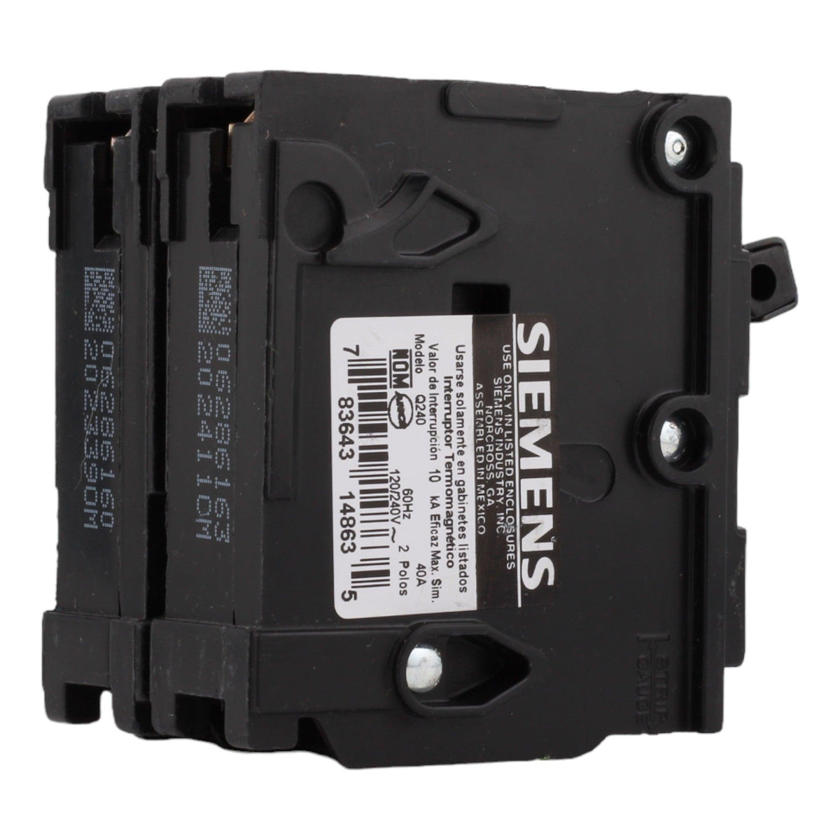 Siemens Q240 40 Amp Double Pole Circuit Breaker, Thermal Magnetic Trip, 120/240V, Plug-In, UL Listed