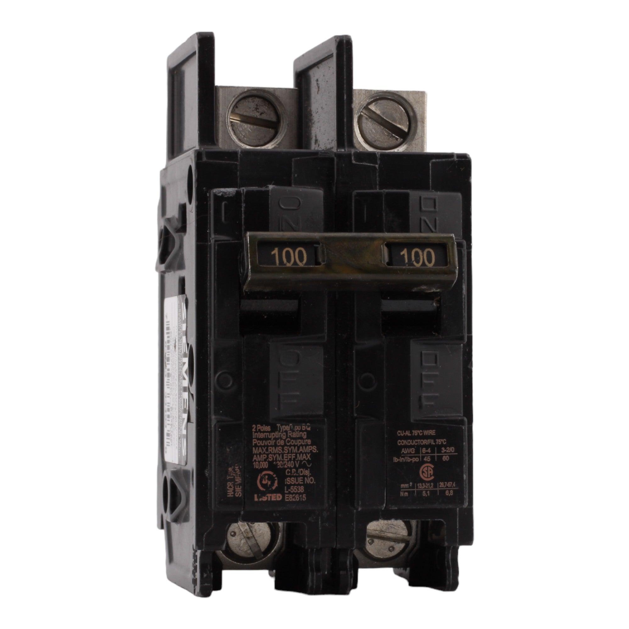 Siemens BQ2B100L 100 Amp Double Pole 240V Bolt-On Standard Trip Circuit Breaker UL