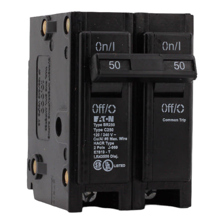 Eaton BR250 50 Amp Double Pole 240V Plug-In Standard Trip Circuit Breaker UL