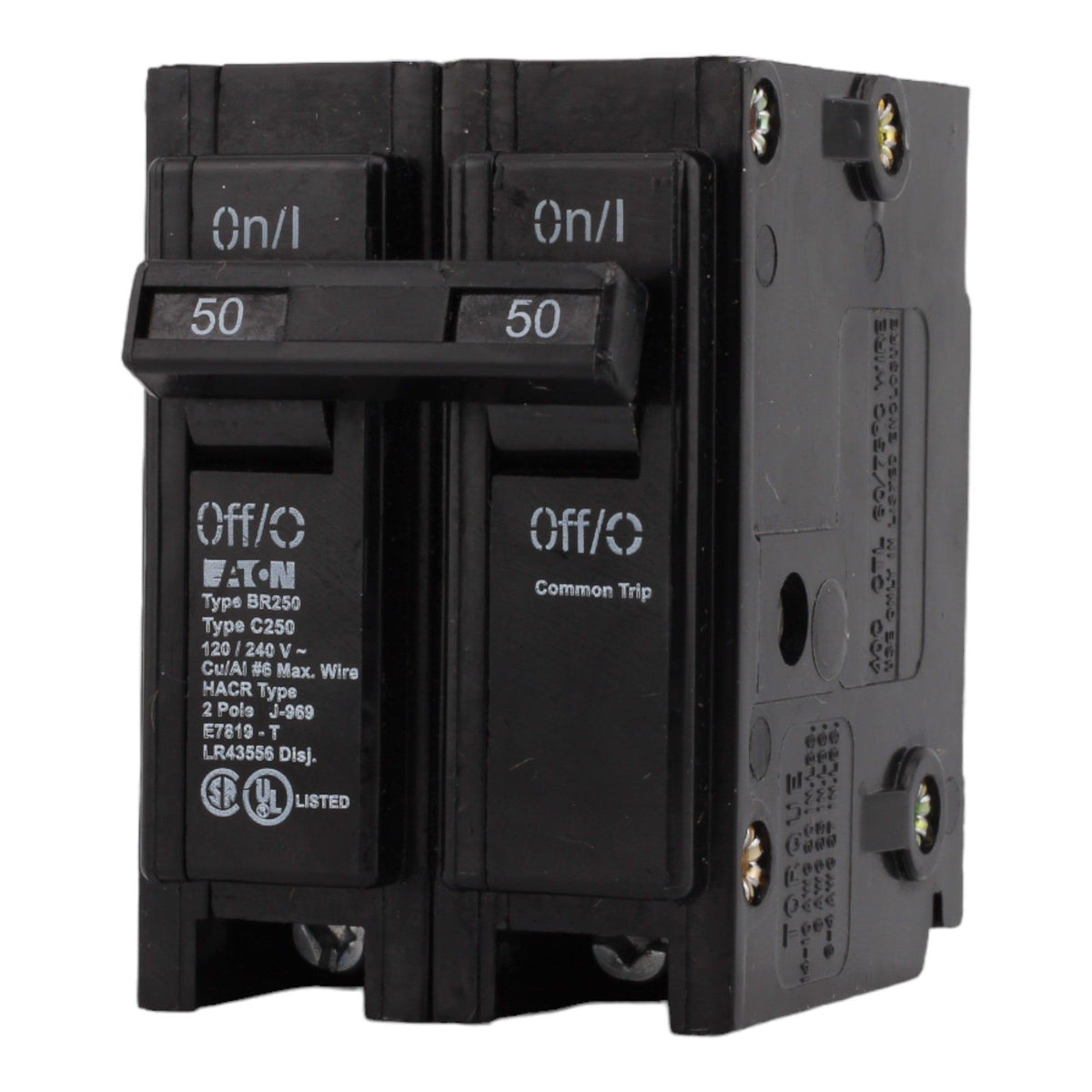 Eaton BR250 50 Amp Double Pole 240V Plug-In Standard Trip Circuit Breaker UL