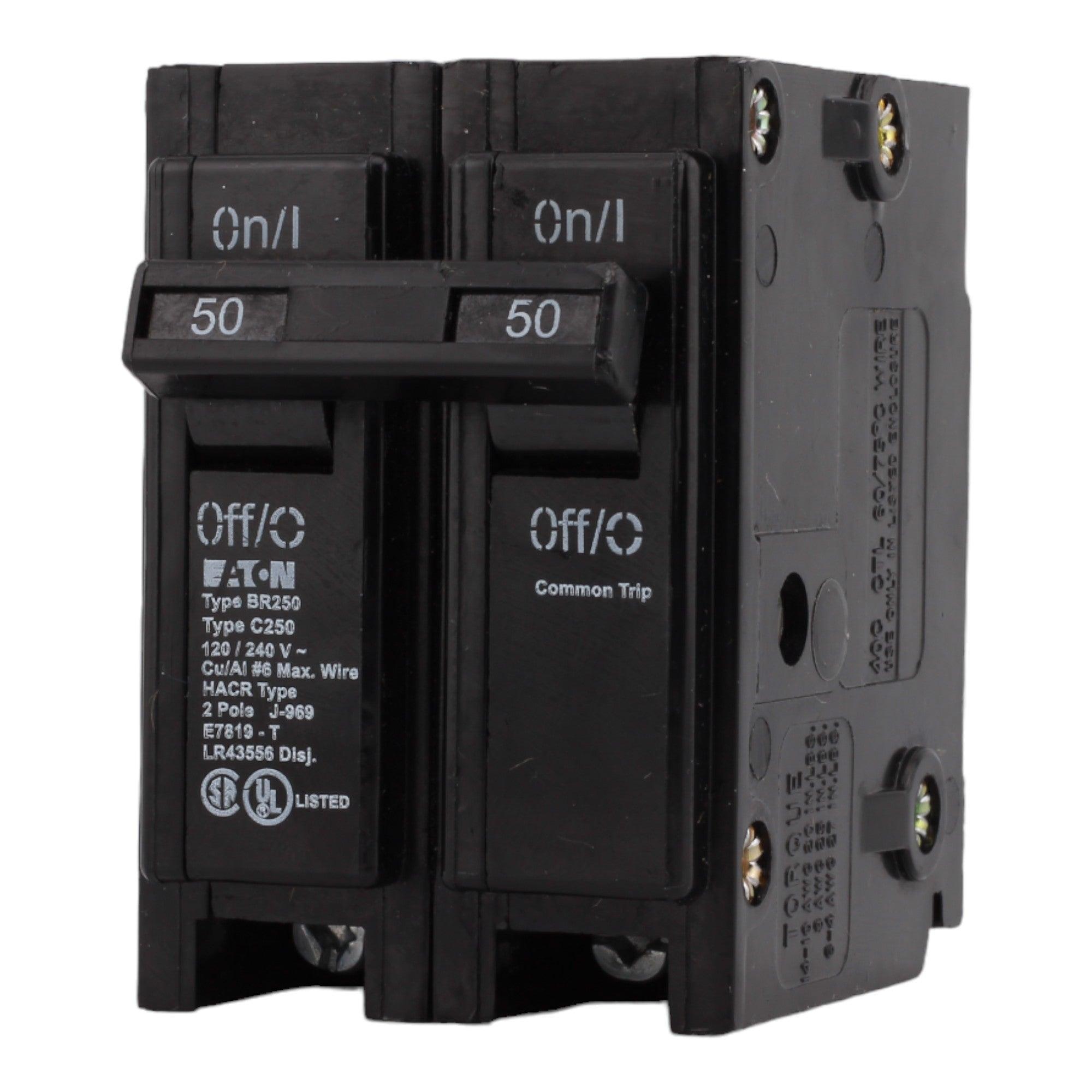 Eaton BR250 50 Amp Double Pole 240V Plug-In Standard Trip Circuit Breaker UL