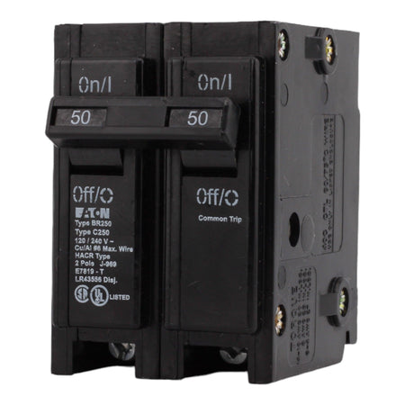 Eaton BR250 50 Amp Double Pole 240V Plug-In Standard Trip Circuit Breaker UL